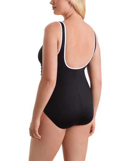 2025 Shape Solver Solids Shirred Zipper Tank One Piece Swimsuit - 80005019