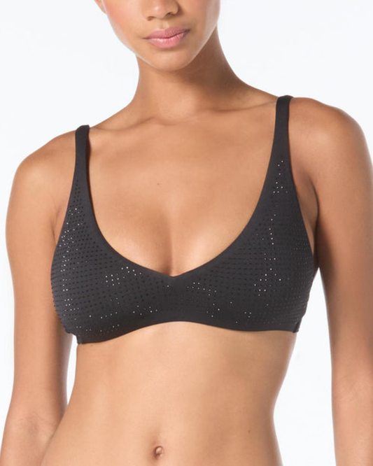 Michael Kors Rhinestone Studded Solids V Neck Bikini Top - MM17968