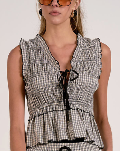Elan Smocked Ruffle Peplum Top - PLP11670