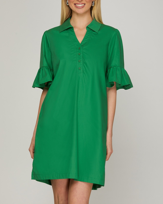 Sung Light Clothing Bell Sleeve Solid Mini Dress (More Colors Available) - LVE2466