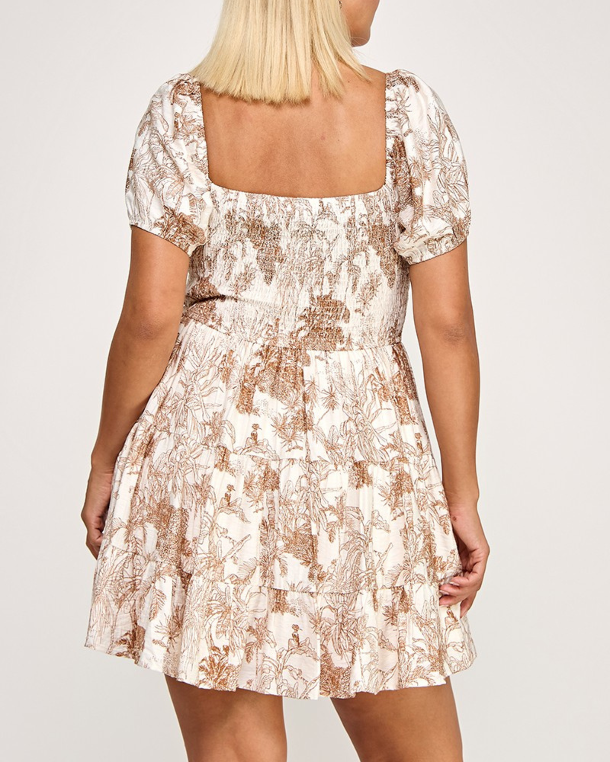 Blush Bj Plus Size Tropical Puff Sleeve Smocked Mini Dress - D5517X