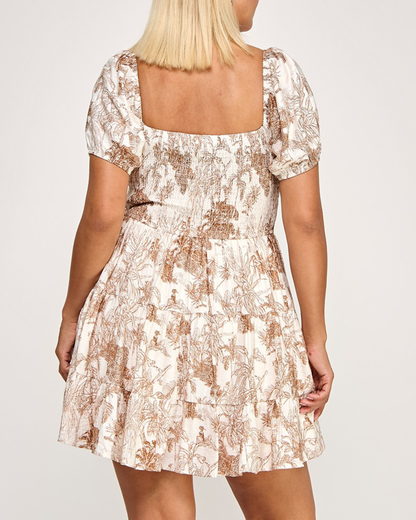Blush Bj Plus Size Tropical Puff Sleeve Smocked Mini Dress - D5517X