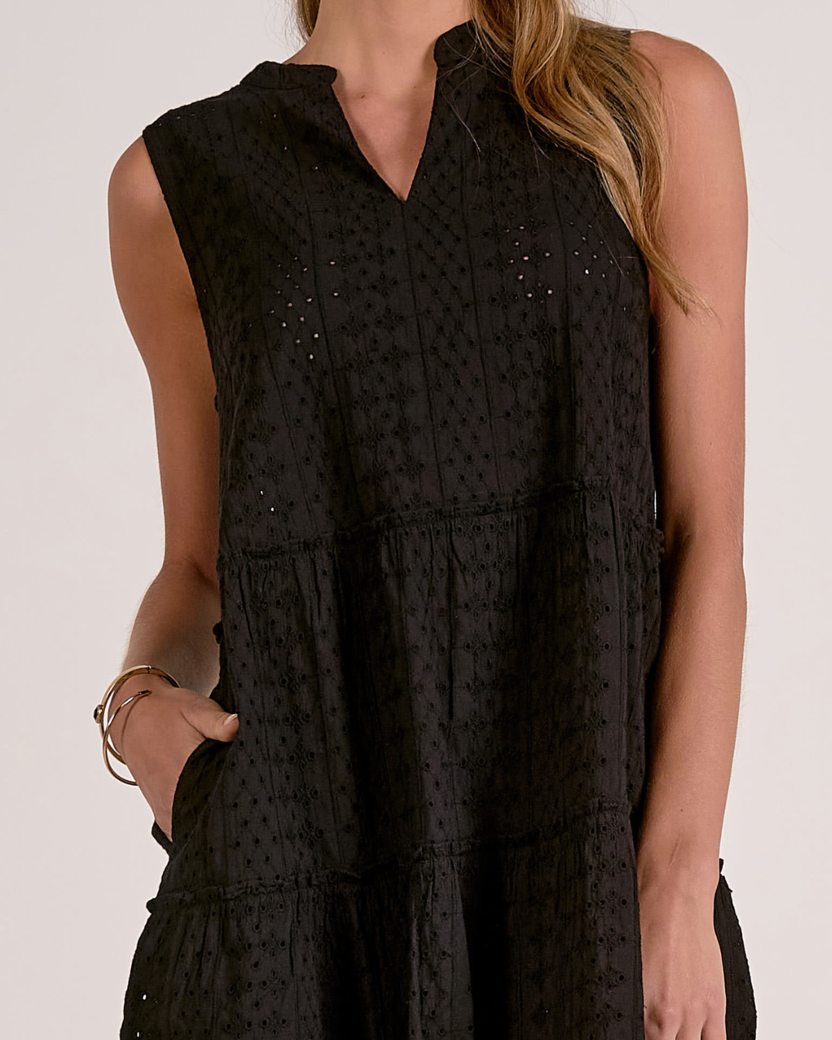 Elan Eyelet Tiered Mini Dress - EL50226 (More Colors Available)