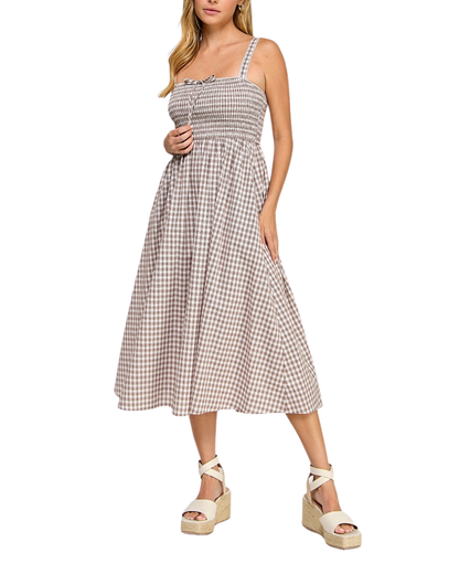 Blush BJ Smocked Gingham Midi Dress - D5586