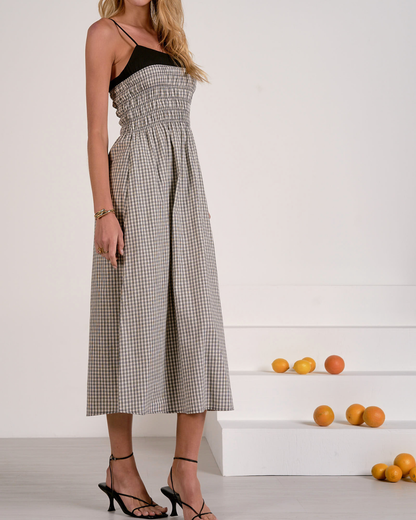 Elan Gingham Smocked Midi Dress - Plp50445