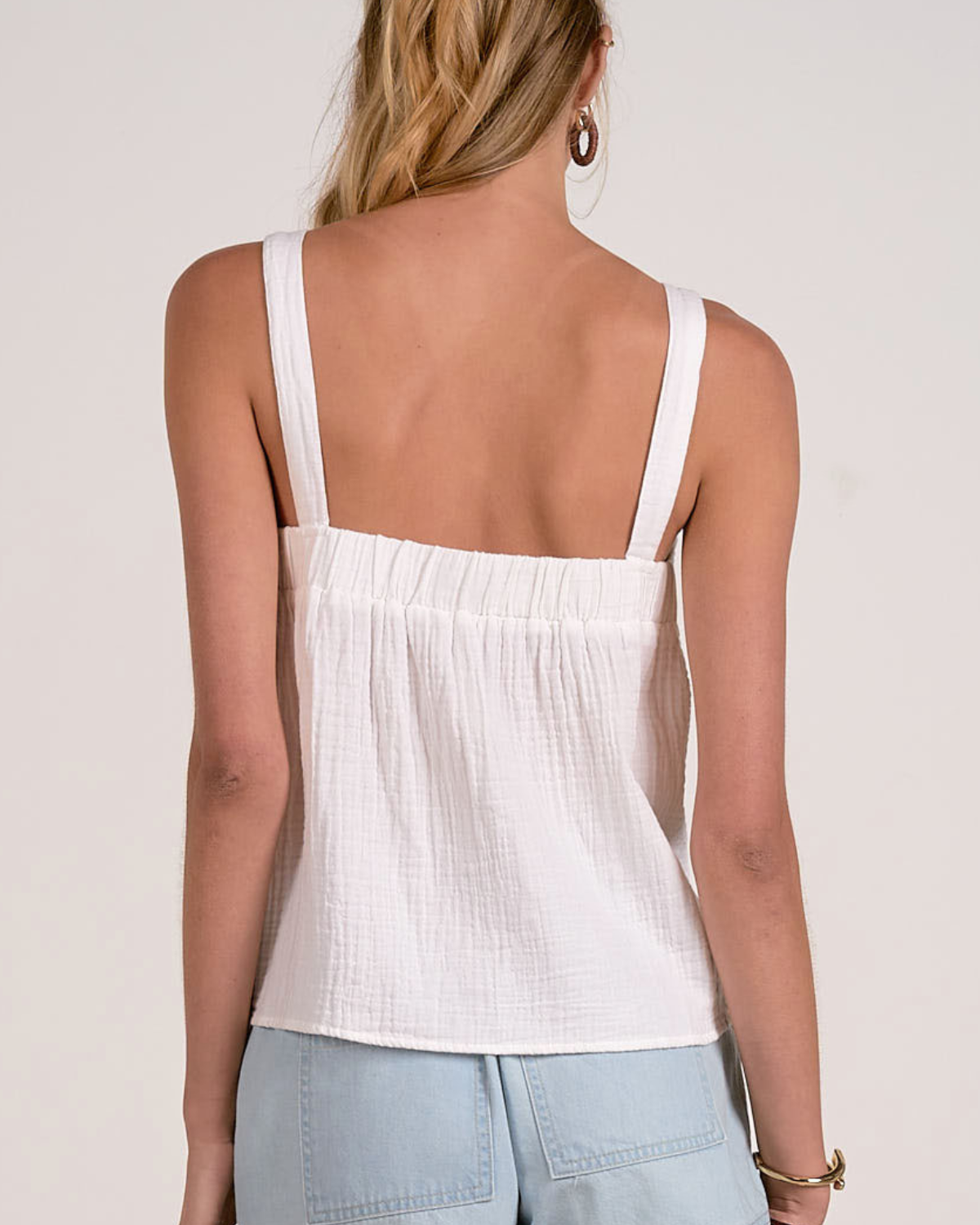 Elan Embroidered Tie Front Gauze Tank - Dge11666