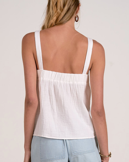 Elan Embroidered Tie Front Gauze Tank - Dge11666