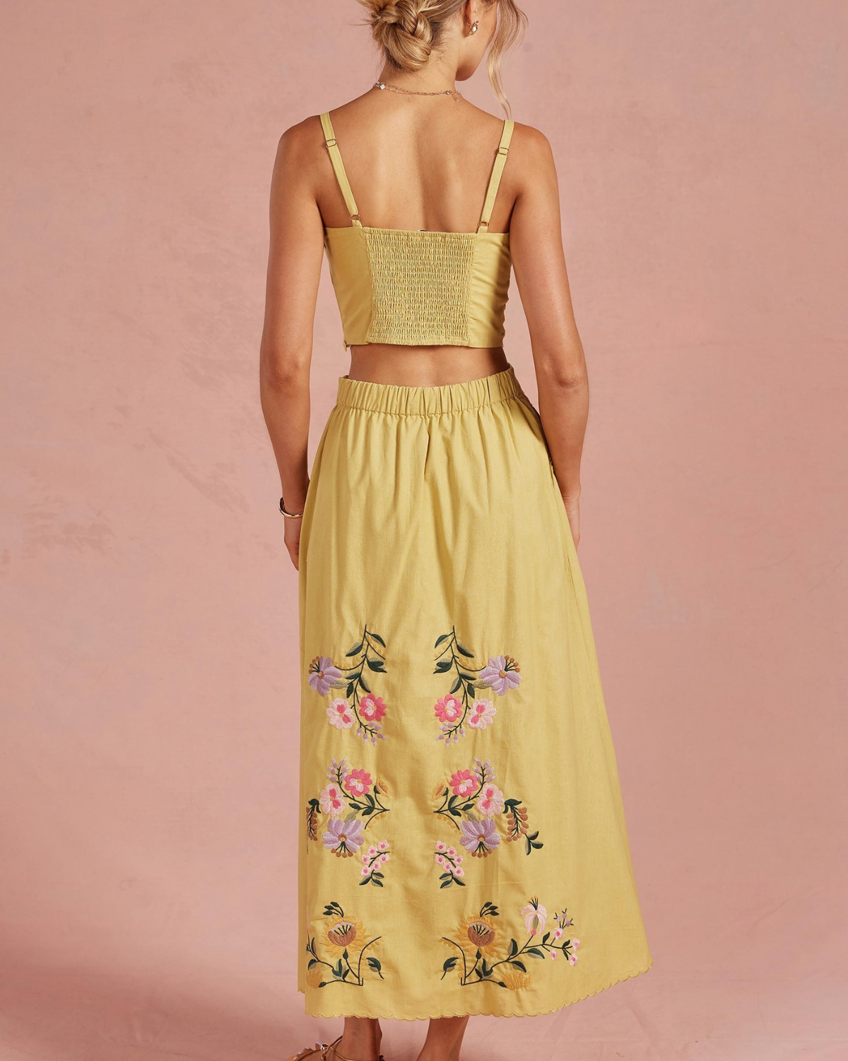 Strut & Bolt Embroidered Floral Lace Detail Top Skirt Set - Ssb-Set-0068