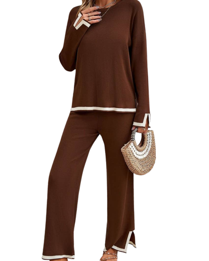 NINEXIS Round Neck Long Sleeve Sweater Pants Set - CWSTB0346