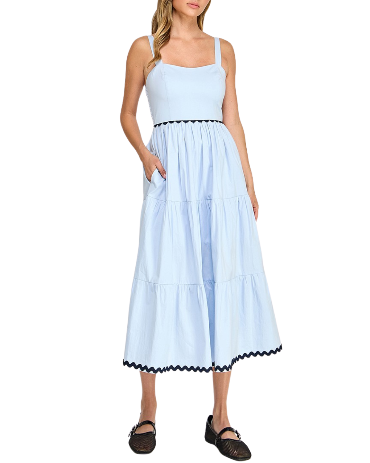 Blush BJ Square Neck Contrast Trim Midi Dress (More Colors Available) - D5657