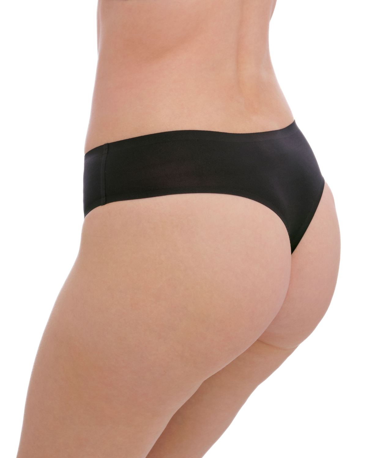 Model wearing a seamless thong in black