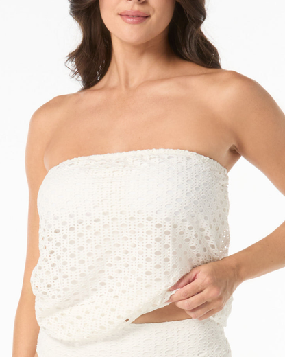 Carmen Marc Valvo Living Paradise Blouson Bandeau Crochet Tankini Top - C21302