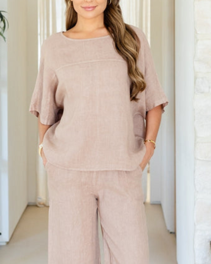 Splendid Iris Linen Wide Mid Sleeve Top - 21-233