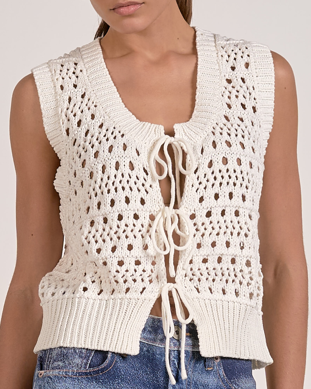 Elan Crochet Tie Front Vest Top - SW11642