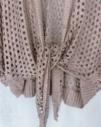 JC Sunny Eyele Open Knit Metallic Cardigan with Front Tie - JC063344