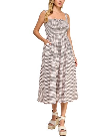 Blush BJ Smocked Gingham Midi Dress - D5586