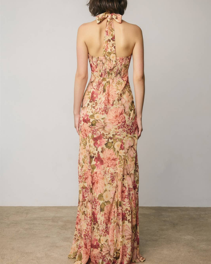 Dress Forum Floral Chiffon Halter Godet Maxi Dress - FD14117