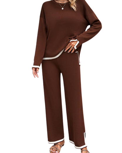 NINEXIS Round Neck Long Sleeve Sweater Pants Set - CWSTB0346