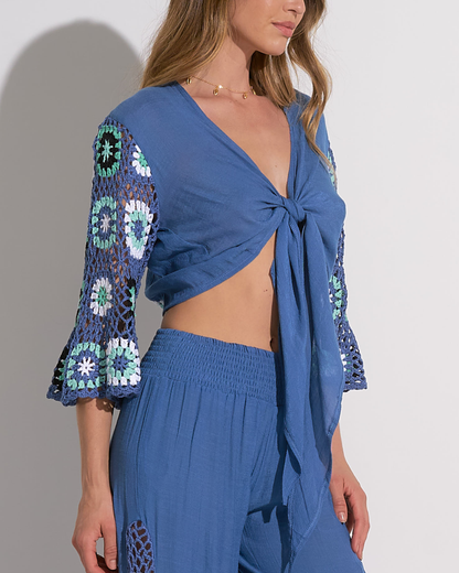 Elan Samoa Crochet Tie Front Top (More Colors Available) - CRC10262