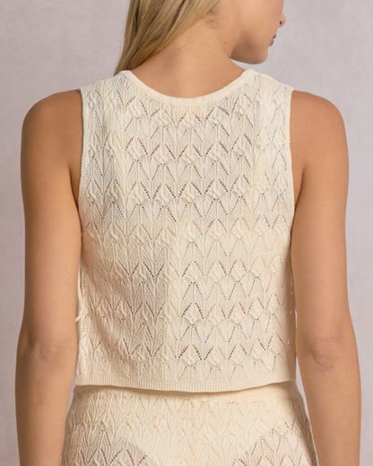 Elan Crochet Chevron Side Tie Knit Top - PCC11570