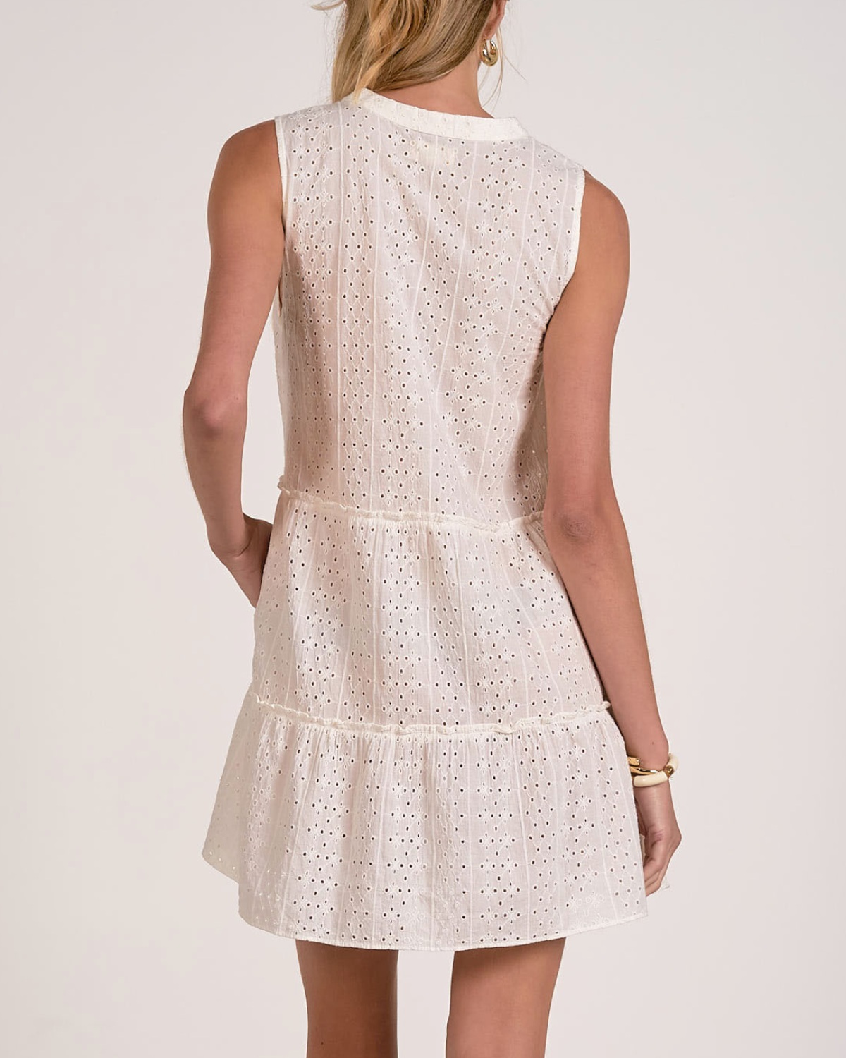 Elan Eyelet Tiered Mini Dress - EL50226 (More Colors Available)