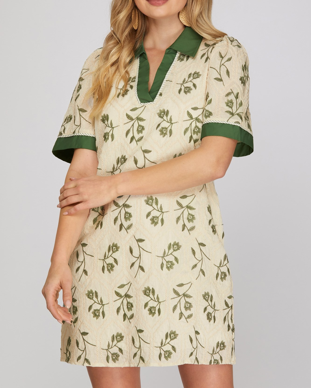 Sung Light Clothing Woven Embroidered Collared Mini Dress Sung Light Clothing Woven Embroidered Collared Mini Dress