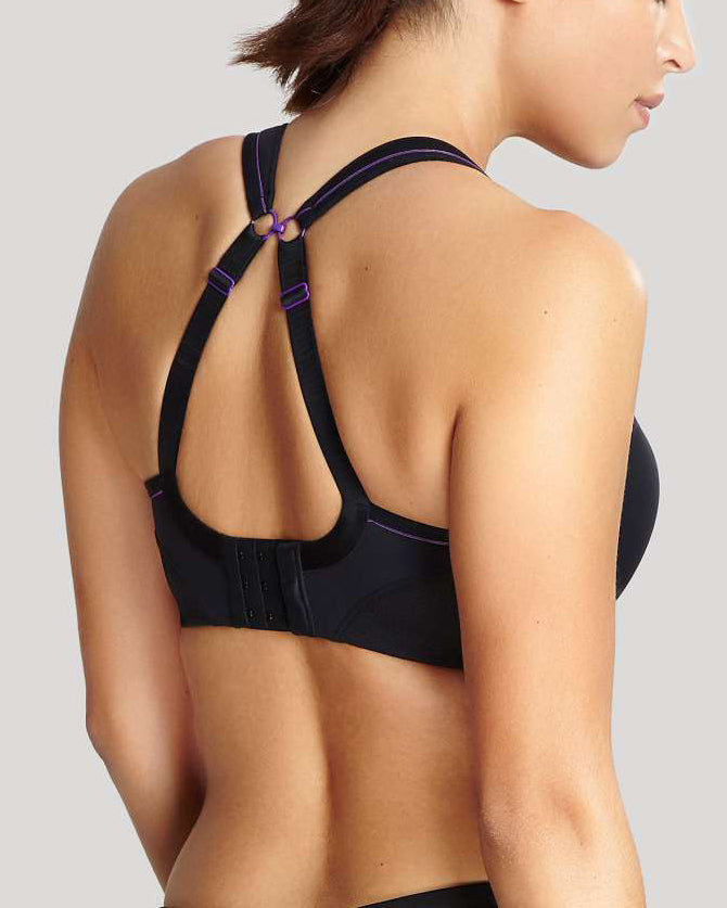 Model wearing a wire free sports bra in black
