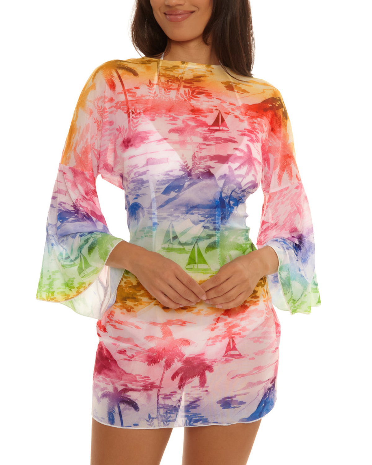Becca by Rebecca Virtue Fiji Tie Front Tunic Cover Up - 1838671