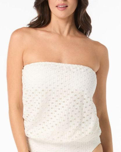 Carmen Marc Valvo Living Paradise Blouson Bandeau Crochet Tankini Top - C21302