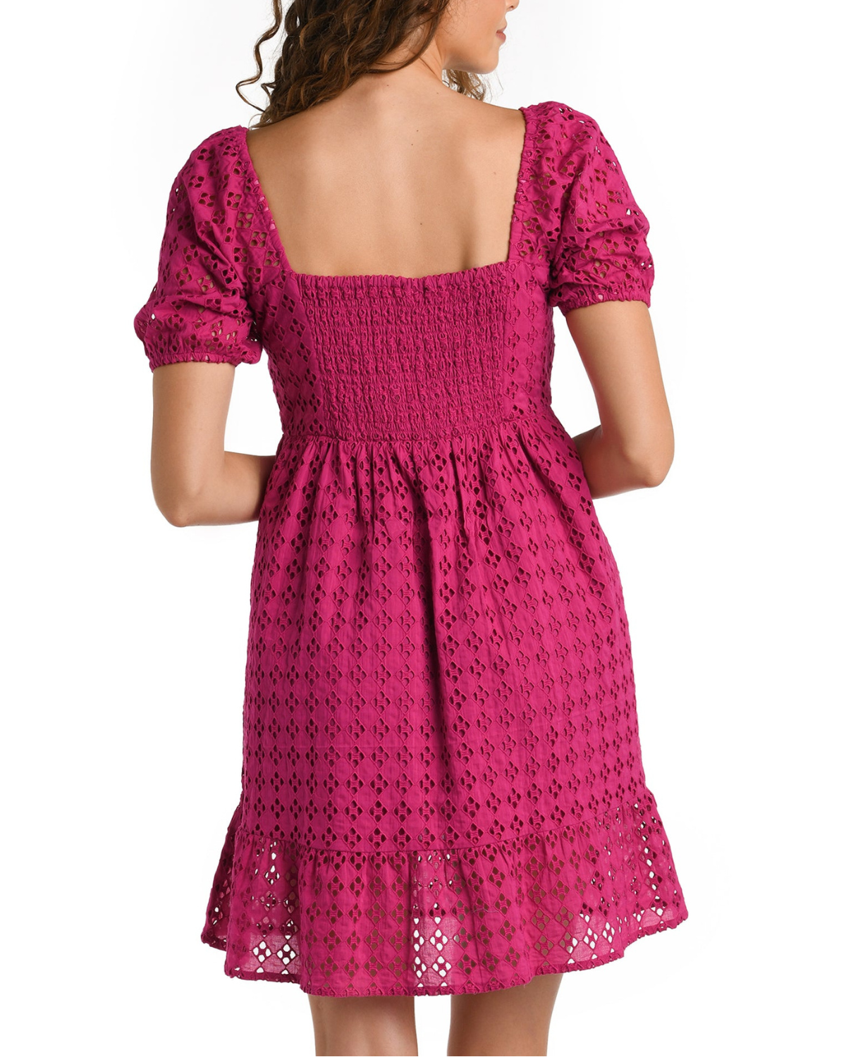 Model wearing a short sleeve cover up dress in pink