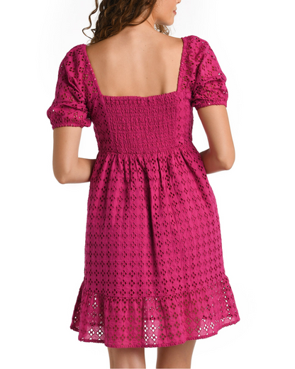 Model wearing a short sleeve cover up dress in pink