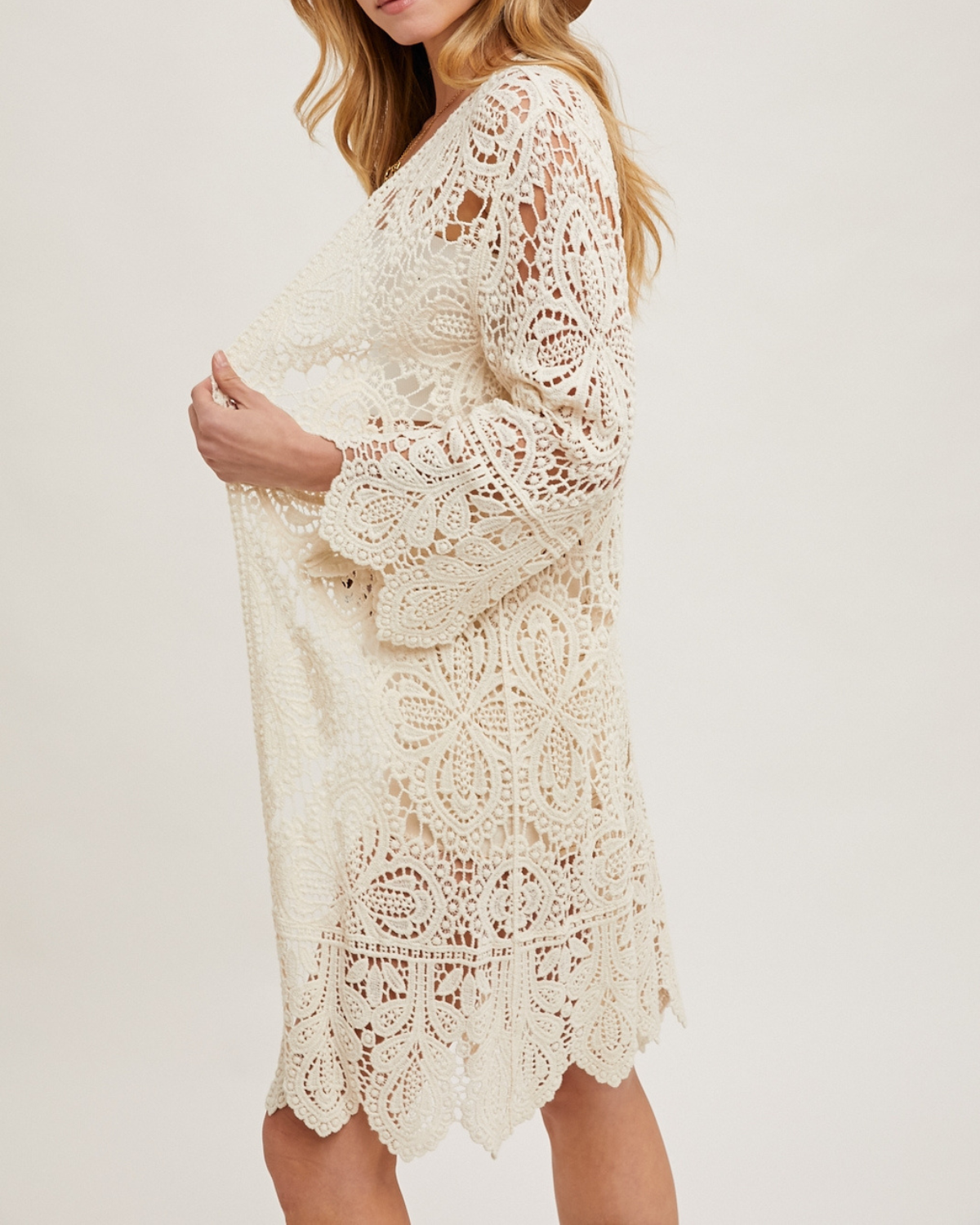 BluIvy Crochet Open Front Bell Sleeved Cardigan - C01990
