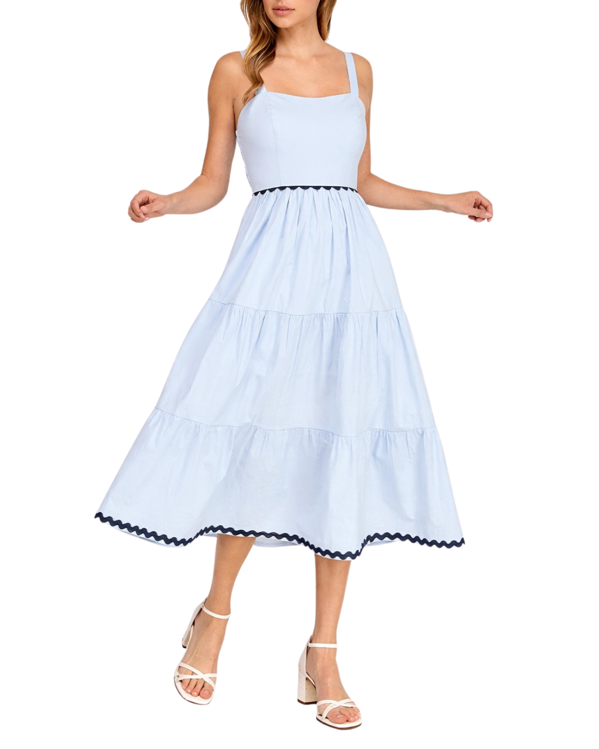 Blush BJ Square Neck Contrast Trim Midi Dress (More Colors Available) - D5657