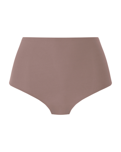 Flat lay of a seamless stretch full brief in taupe