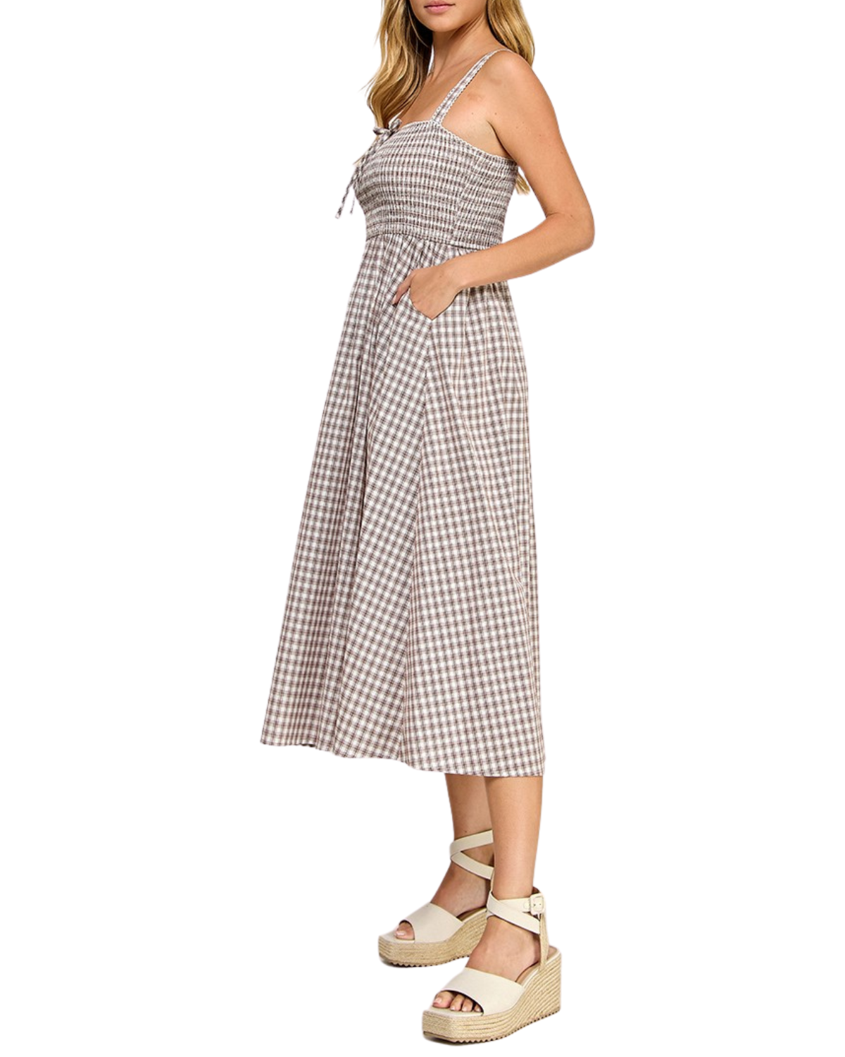 Blush BJ Smocked Gingham Midi Dress - D5586