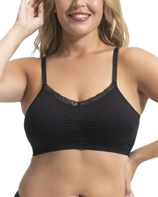 Joy Bra Full Size V-neck with Lace Trim (More Colors Available) - 9043X