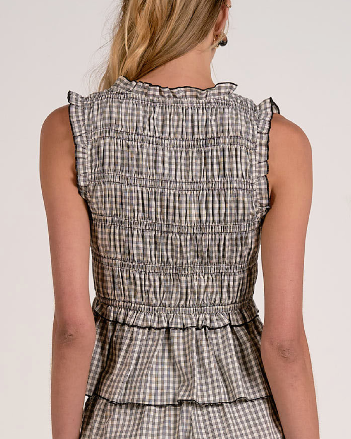 Elan Smocked Ruffle Peplum Top - PLP11670