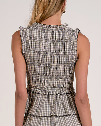 Elan Smocked Ruffle Peplum Top - PLP11670