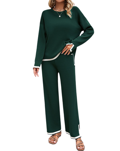 NINEXIS Round Neck Long Sleeve Sweater Pants Set - CWSTB0346