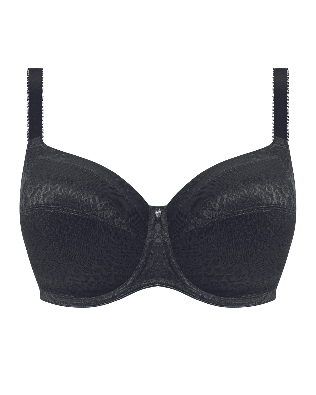 Model wearing a soft cup stretch underwire bra in black