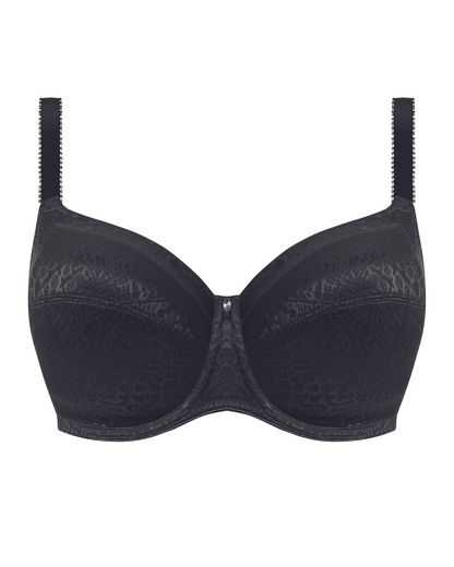Model wearing a soft cup stretch underwire bra in black