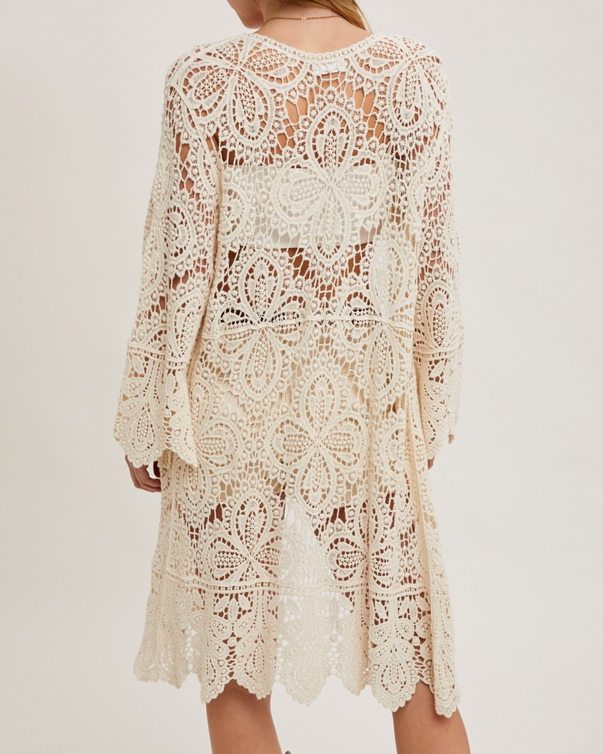 BluIvy Crochet Open Front Bell Sleeved Cardigan - C01990