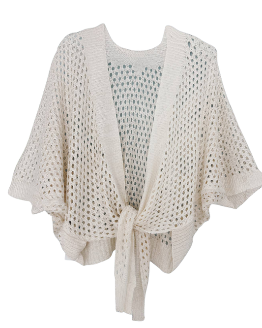 JC Sunny Eyele Open Knit Metallic Cardigan with Front Tie - JC063344