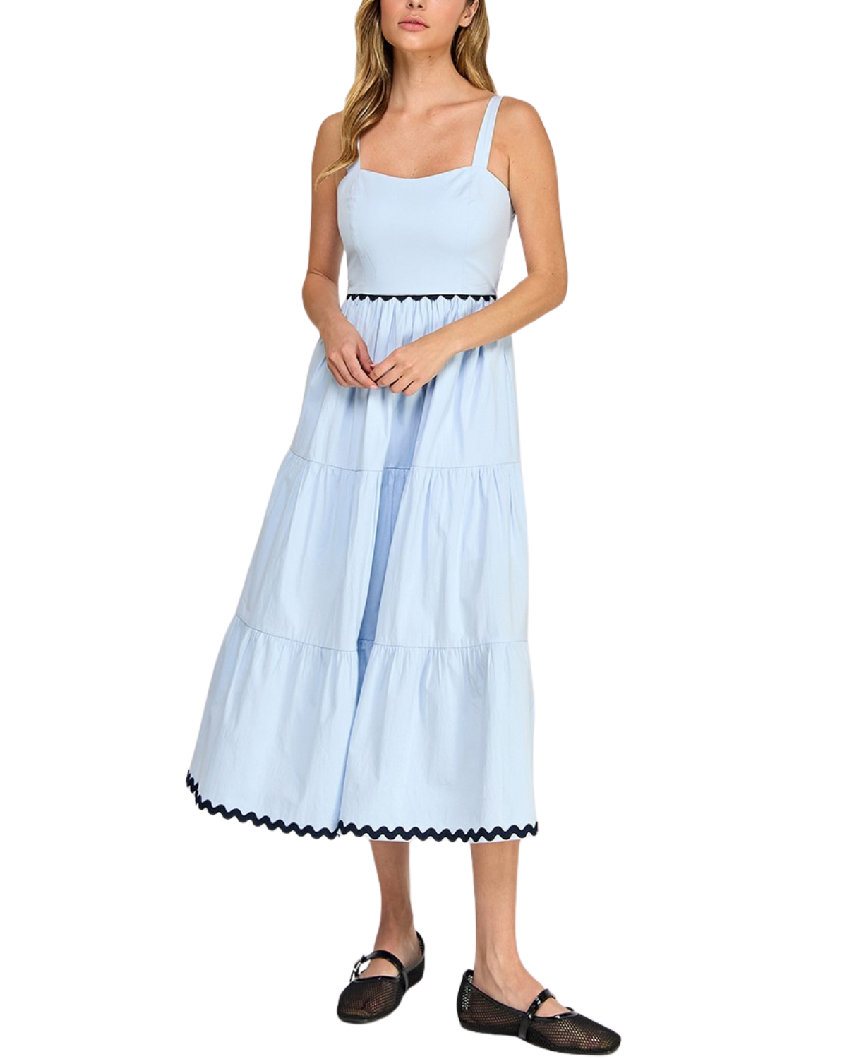 Blush BJ Square Neck Contrast Trim Midi Dress (More Colors Available) - D5657