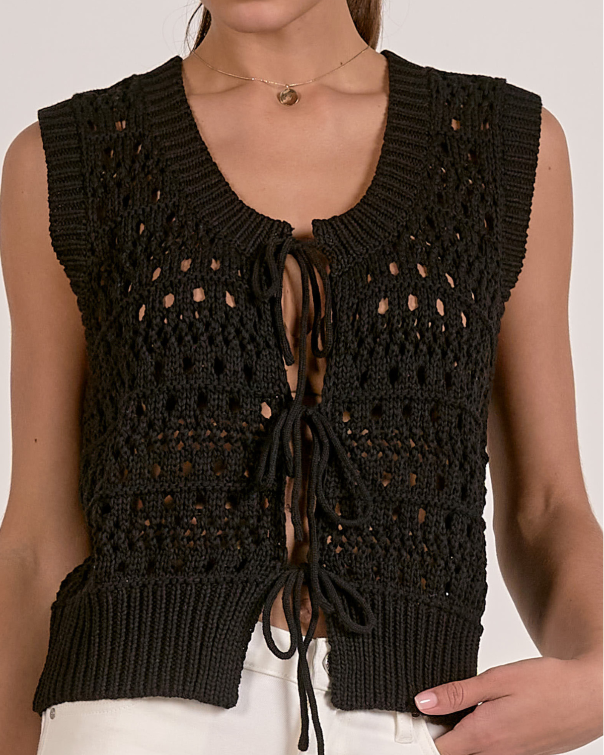 Elan Crochet Tie Front Vest Top - SW11642