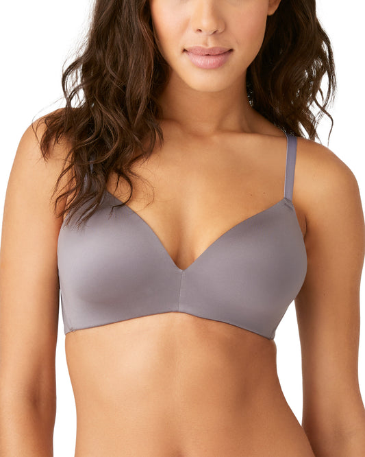Model wearing a wire free t-shirt bra in grey