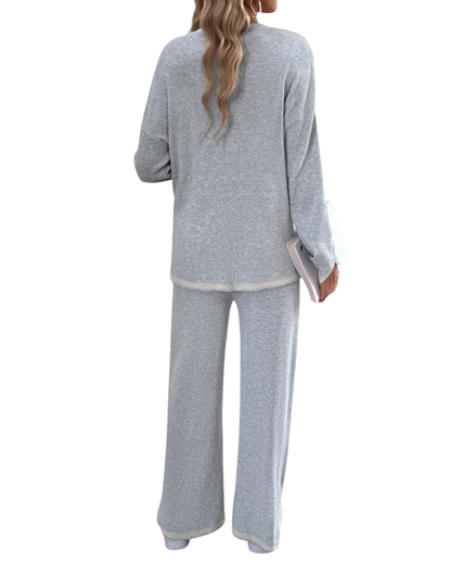 NINEXIS Round Neck Long Sleeve Sweater Pants Set - CWSTB0346