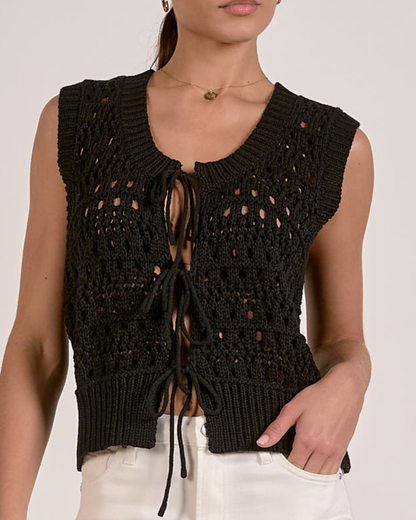 Elan Crochet Tie Front Vest Top - SW11642