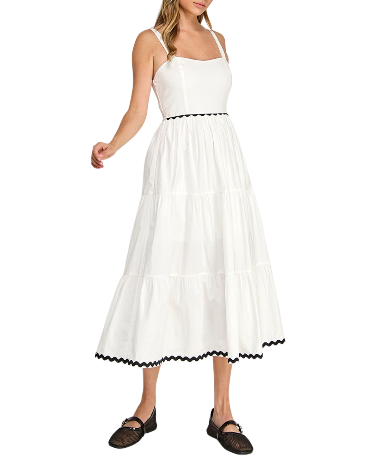 Blush BJ Square Neck Contrast Trim Midi Dress (More Colors Available) - D5657