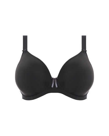 Flat lay of a molded underwire t-shirt bra in black